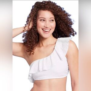 NWT Kona Sol white one shoulder bikini top ruffle M